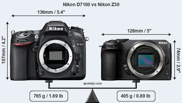 Size Nikon D7100 vs Nikon Z30