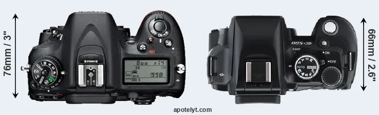 Compare D7100 versus E-500 top