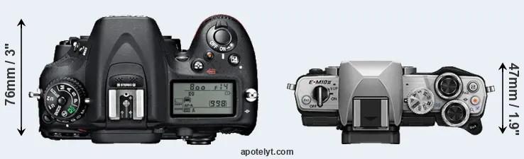 Compare D7100 versus E-M10 II top
