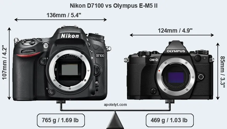 Size Nikon D7100 vs Olympus E-M5 II