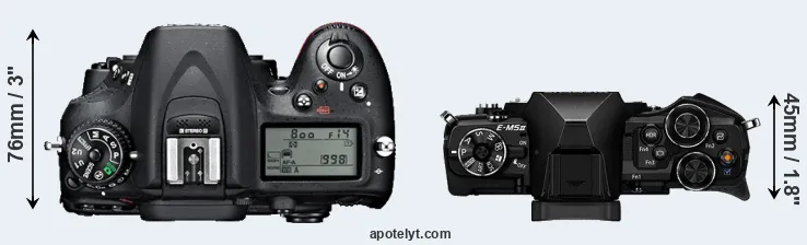 Compare D7100 versus E-M5 II top