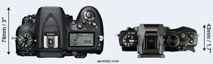 Compare D7100 versus E-M5 top