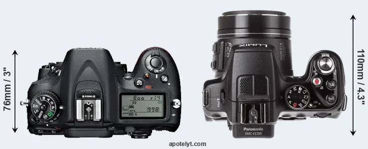 Compare D7100 versus FZ200 top