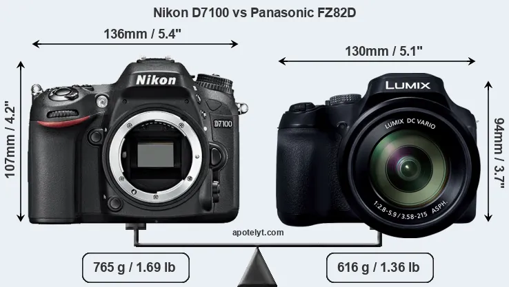 Size Nikon D7100 vs Panasonic FZ82D