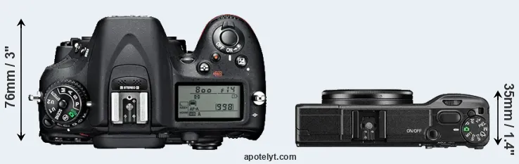 Compare D7100 versus GR II top