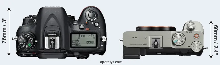 Compare D7100 versus A7C top