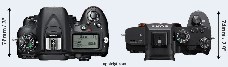 Compare D7100 versus A7R III top