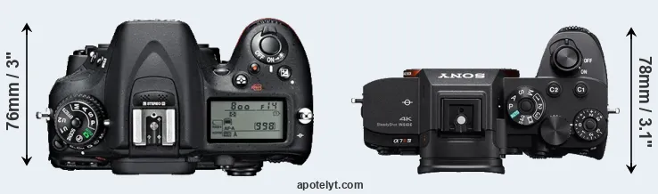 Compare D7100 versus A7R IV top