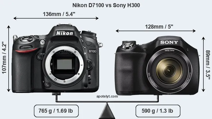 Size Nikon D7100 vs Sony H300