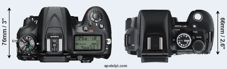 Compare D7200 versus E-500 top