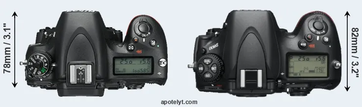 Compare D750 versus D800 top