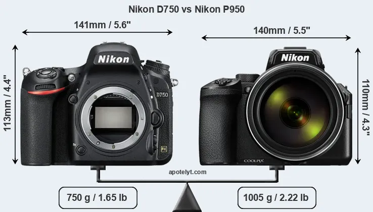 Size Nikon D750 vs Nikon P950