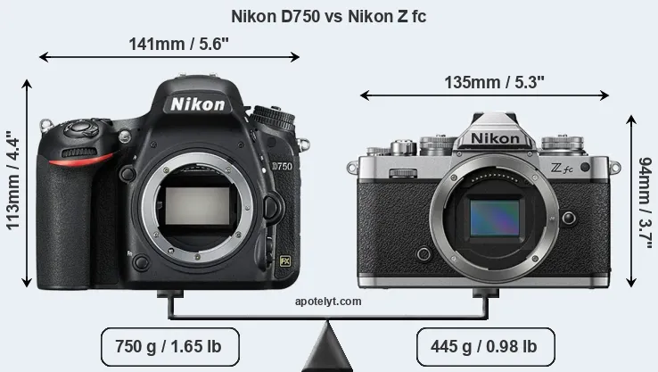 Size Nikon D750 vs Nikon Z fc