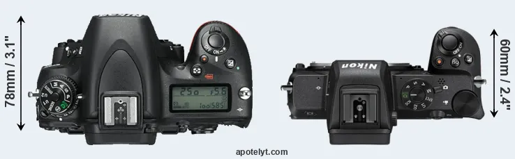Compare D750 versus Z50 top
