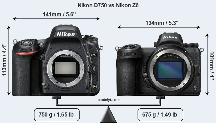 Size Nikon D750 vs Nikon Z6
