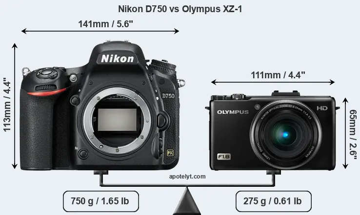 Size Nikon D750 vs Olympus XZ-1