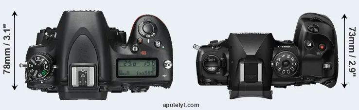 Compare D750 versus OM-1 top