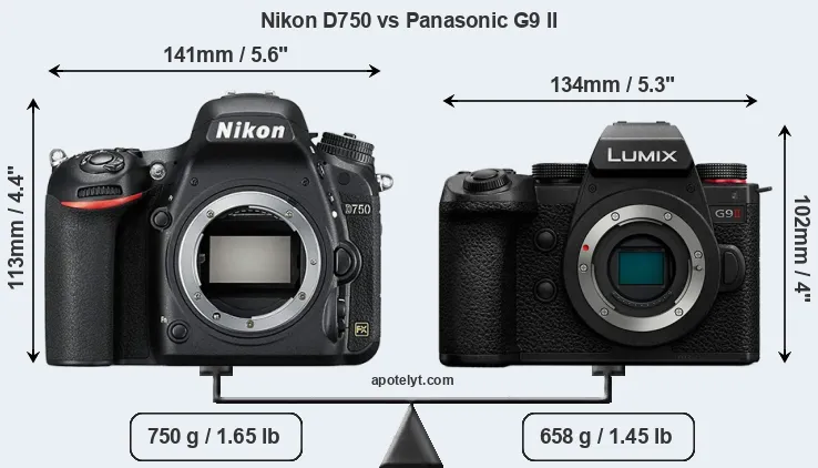 Size Nikon D750 vs Panasonic G9 II