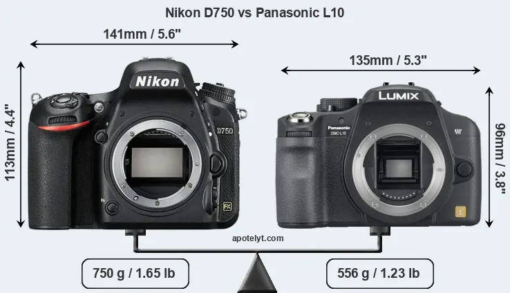 Size Nikon D750 vs Panasonic L10
