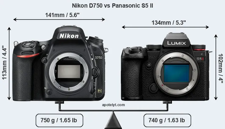 Size Nikon D750 vs Panasonic S5 II