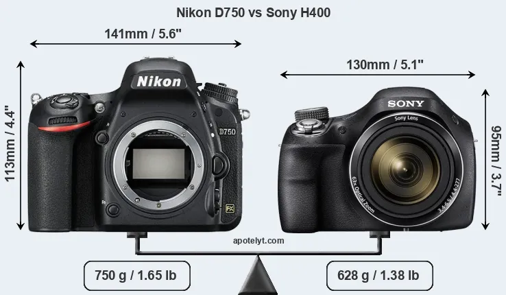 Size Nikon D750 vs Sony H400