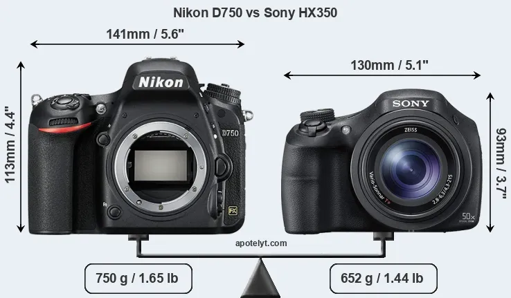Size Nikon D750 vs Sony HX350