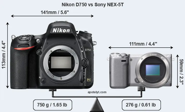 Size Nikon D750 vs Sony NEX-5T
