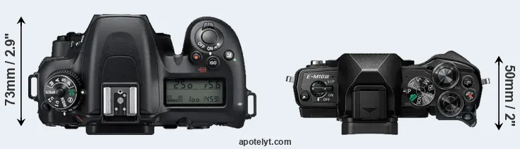 Compare D7500 versus E-M10 III top