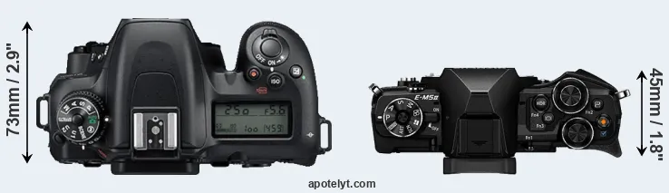 Compare D7500 versus E-M5 II top