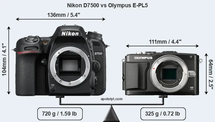 Size Nikon D7500 vs Olympus E-PL5