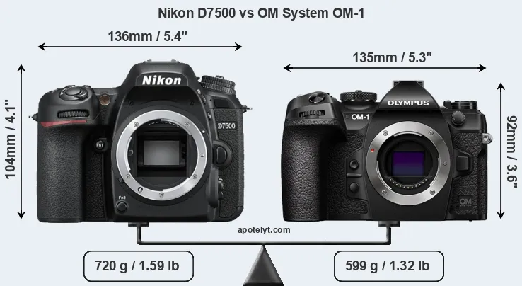 Size Nikon D7500 vs OM System OM-1