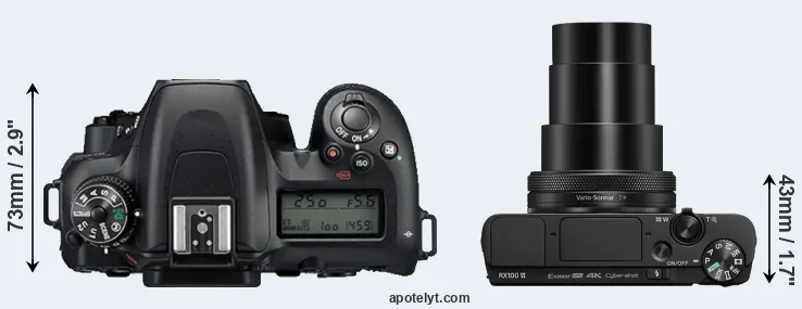 Compare D7500 versus RX100 VI top