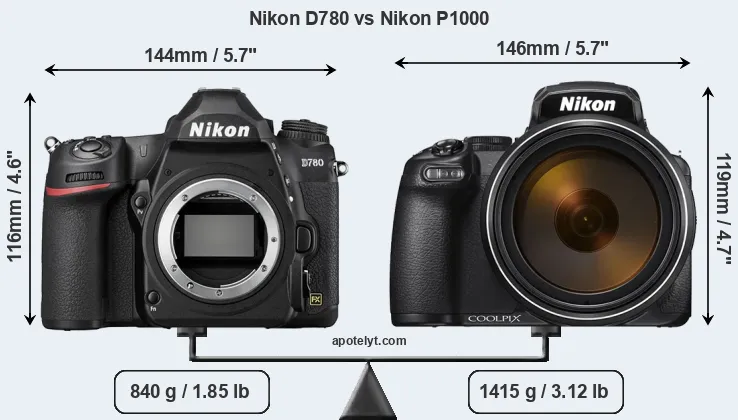 Size Nikon D780 vs Nikon P1000
