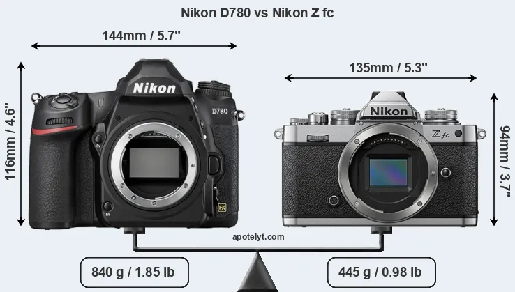 Size Nikon D780 vs Nikon Z fc
