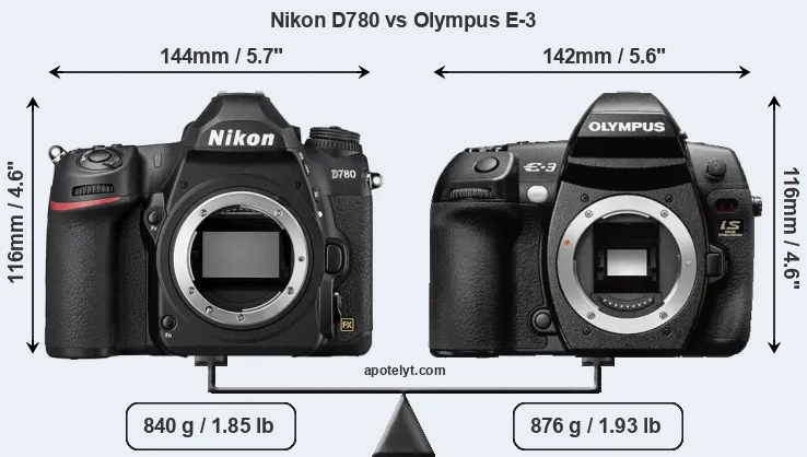 Size Nikon D780 vs Olympus E-3