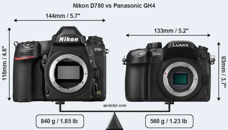 Size Nikon D780 vs Panasonic GH4