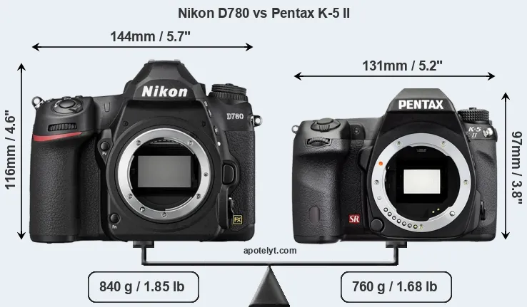 Size Nikon D780 vs Pentax K-5 II