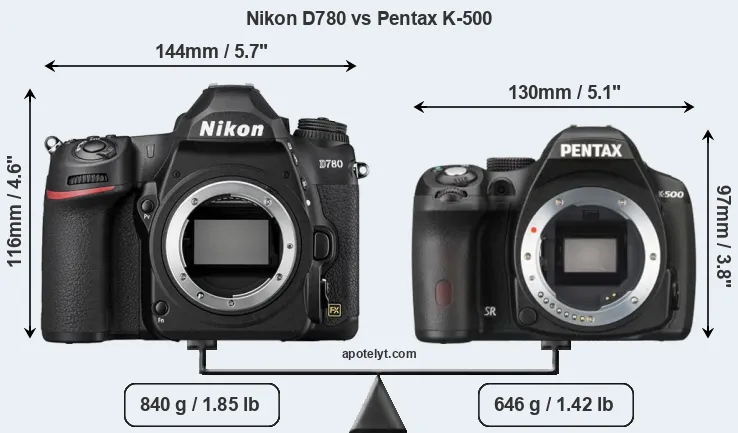 Size Nikon D780 vs Pentax K-500
