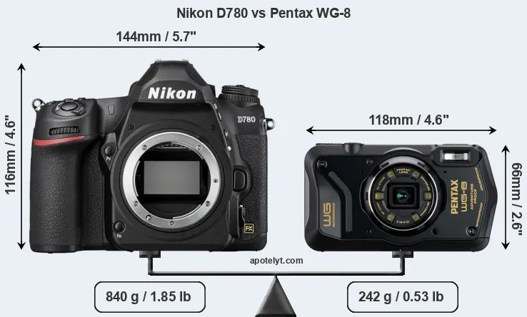 Size Nikon D780 vs Pentax WG-8