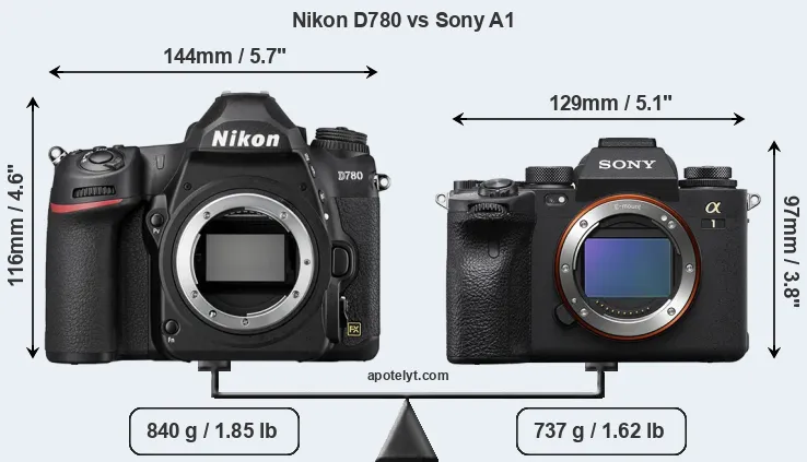 Size Nikon D780 vs Sony A1