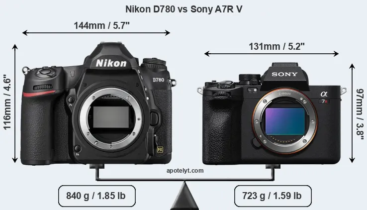 Size Nikon D780 vs Sony A7R V