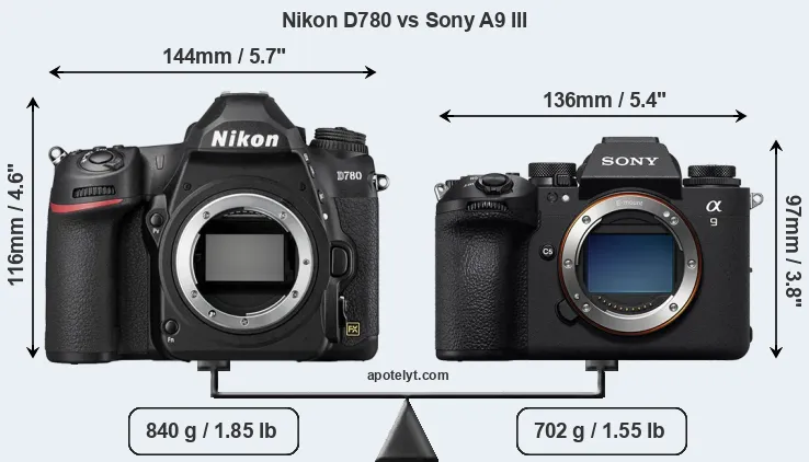 Size Nikon D780 vs Sony A9 III