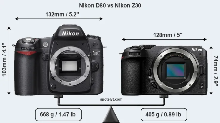 Size Nikon D80 vs Nikon Z30