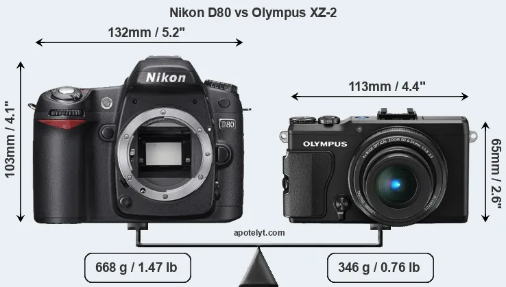 Size Nikon D80 vs Olympus XZ-2