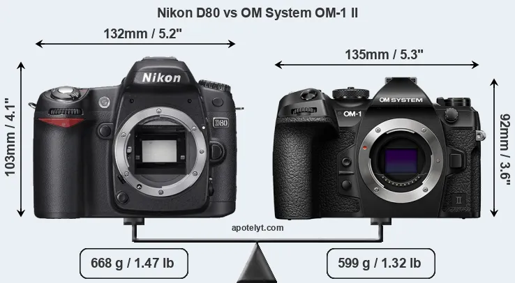 Size Nikon D80 vs OM System OM-1 II