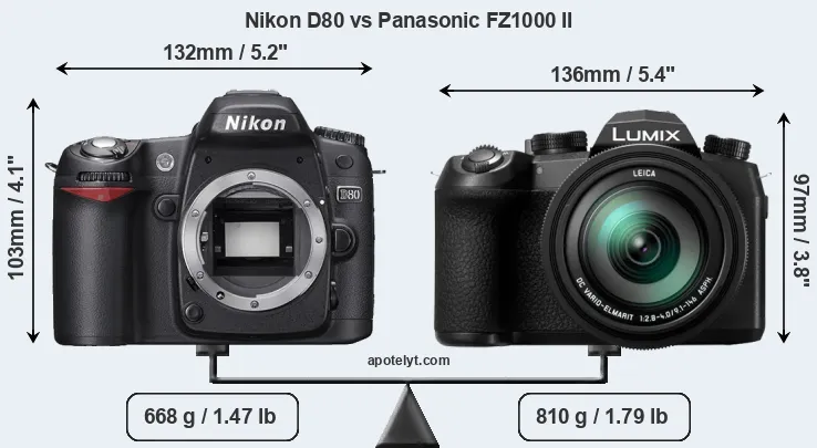 Size Nikon D80 vs Panasonic FZ1000 II