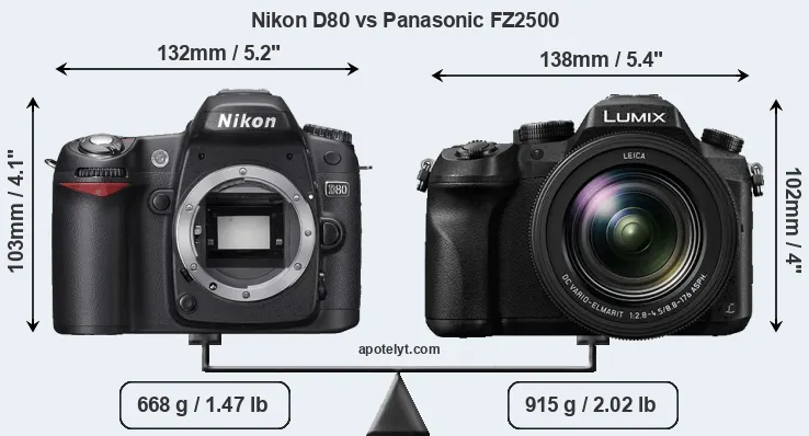 Size Nikon D80 vs Panasonic FZ2500
