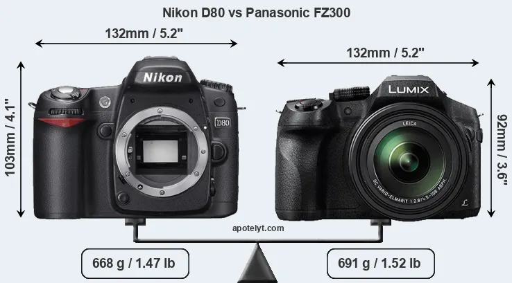 Size Nikon D80 vs Panasonic FZ300