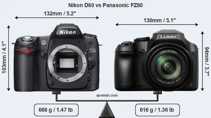 Size Nikon D80 vs Panasonic FZ80