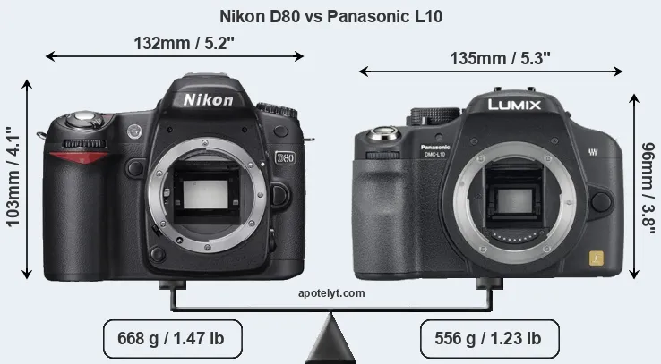 Size Nikon D80 vs Panasonic L10